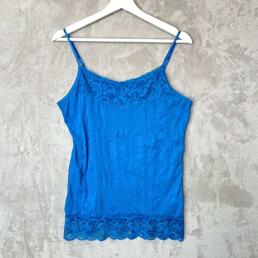 Great Northwest Indigo XL Blue Crinkle Lace Trim Tank Cami Y2K Coquette Romantic
